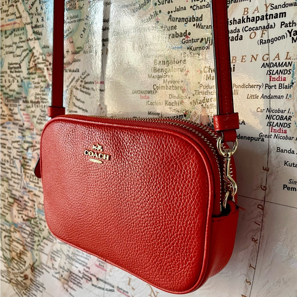 Coach double zipper crossbody/wristlet pebbled leather mini bag